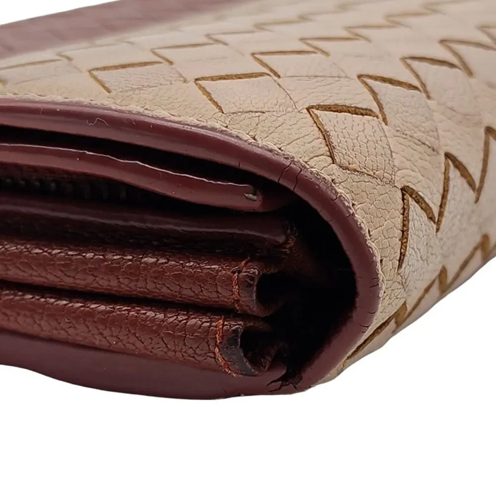 Bottega Veneta Intrecciato Unisex Leather Long Wallet 150509 Beige and Brown